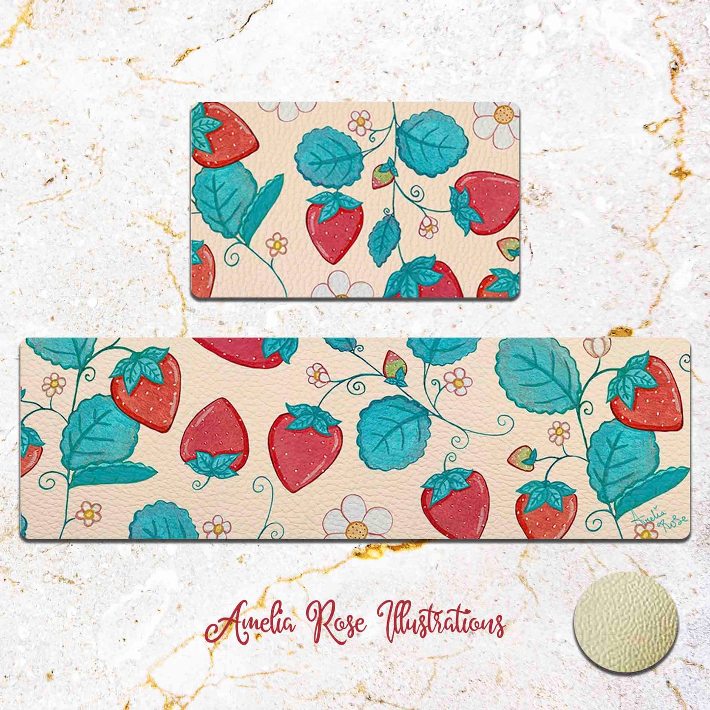 Strawberries and Cream Kitchen Mat by AmeliaRose Illustrations from UK