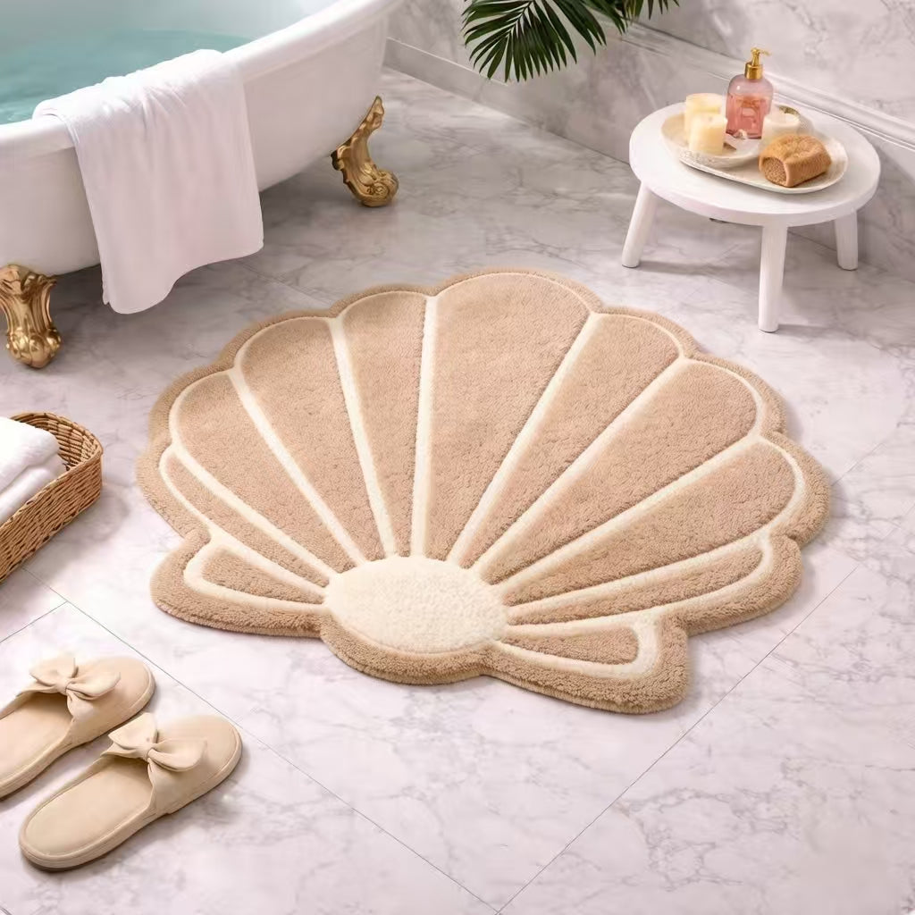 Joyswallow Shell-Shaped Plush Bath Mat – Soft and Elegant Bathroom Decor