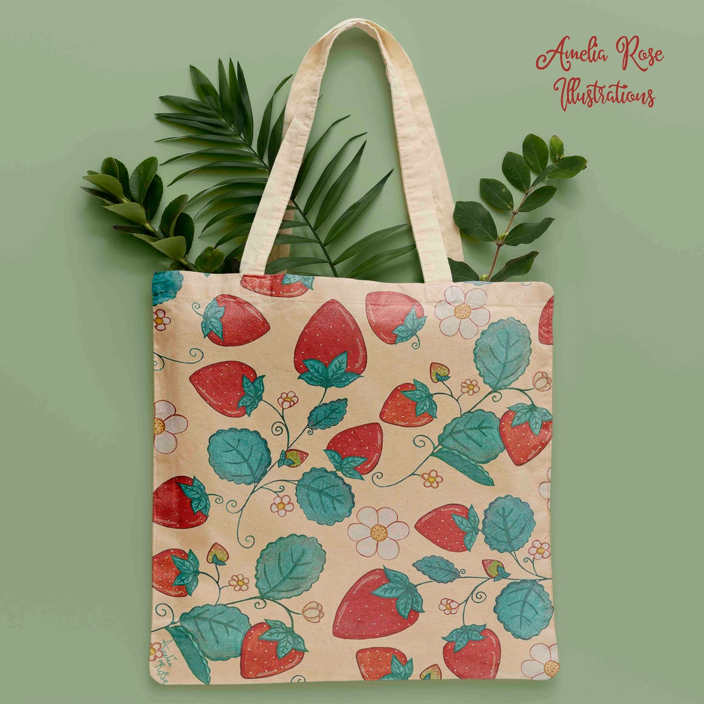 Strawberries and Cream Tote Bag by AmeliaRose Illustrations from UK