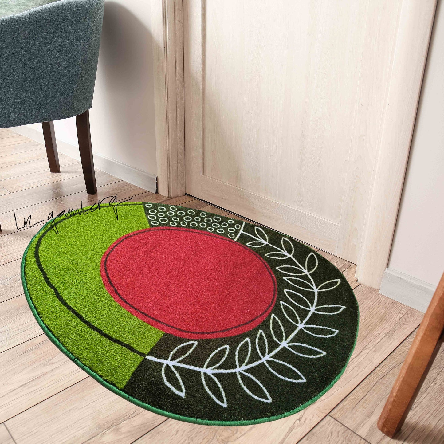 Egg Shape with Red Center Flannel Door Mat by Liz Gamberg Studio from US