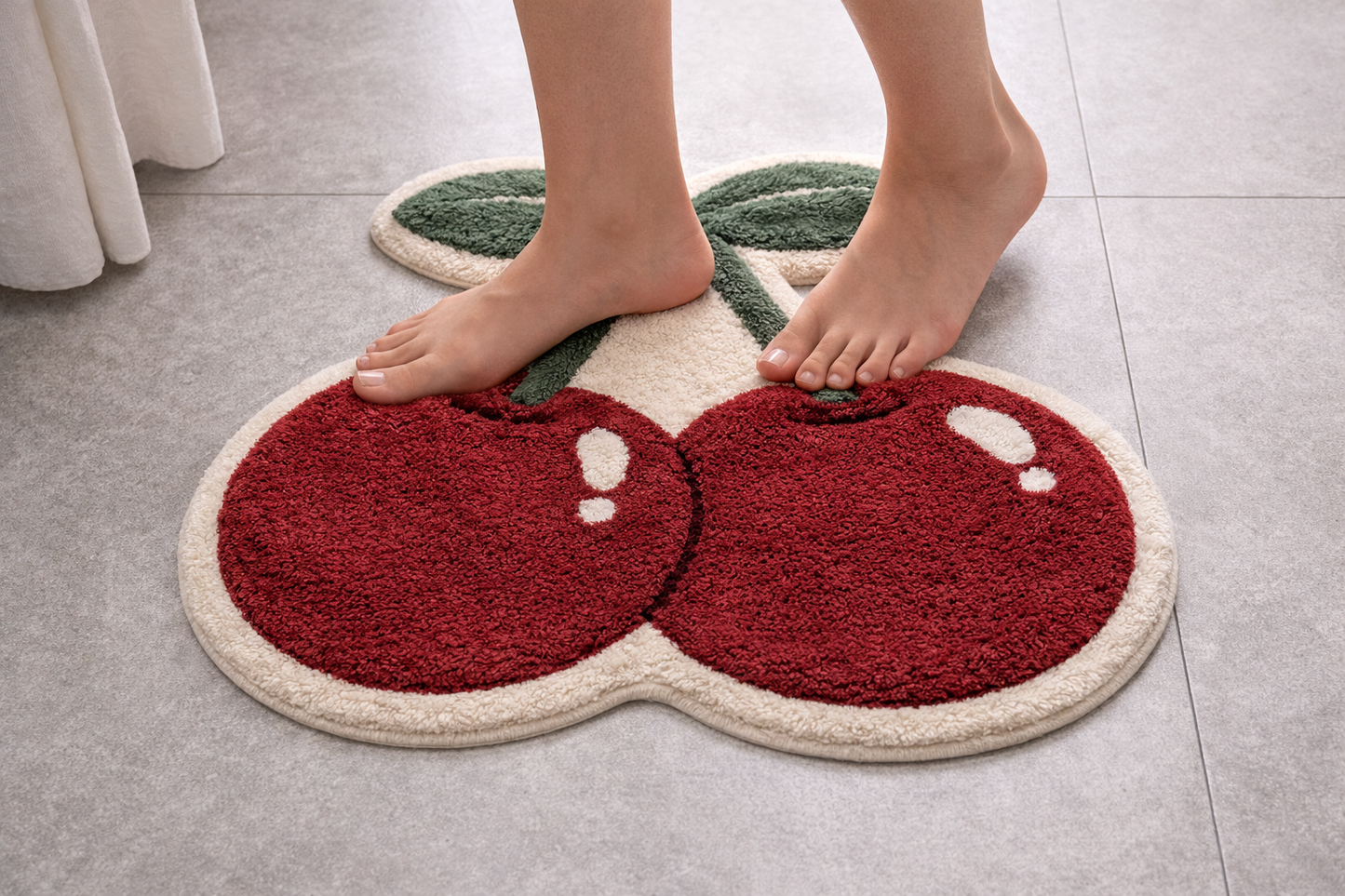 Joyswallow INS Cherry Shaped Bath Mat – Burgundy & Dark Green Tufted Bathroom Rug