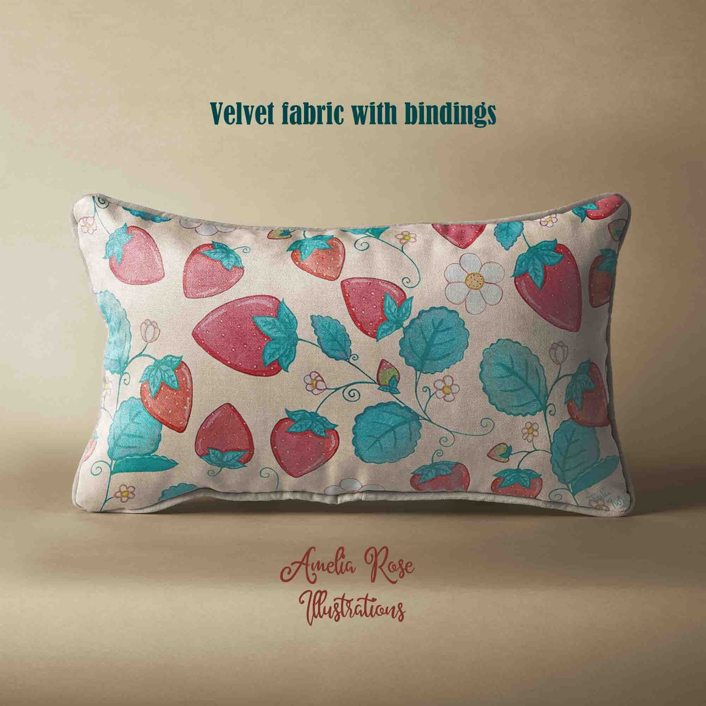 Strawberries and Cream Velvet | Linen Cotton | Satin Throw Pillow Covers without Inserts by AmeliaRose Illustrations from UK