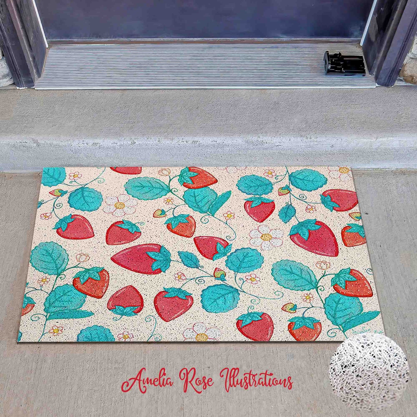 Strawberries and Cream PVC Coil Door Mat by AmeliaRose Illustrations from UK