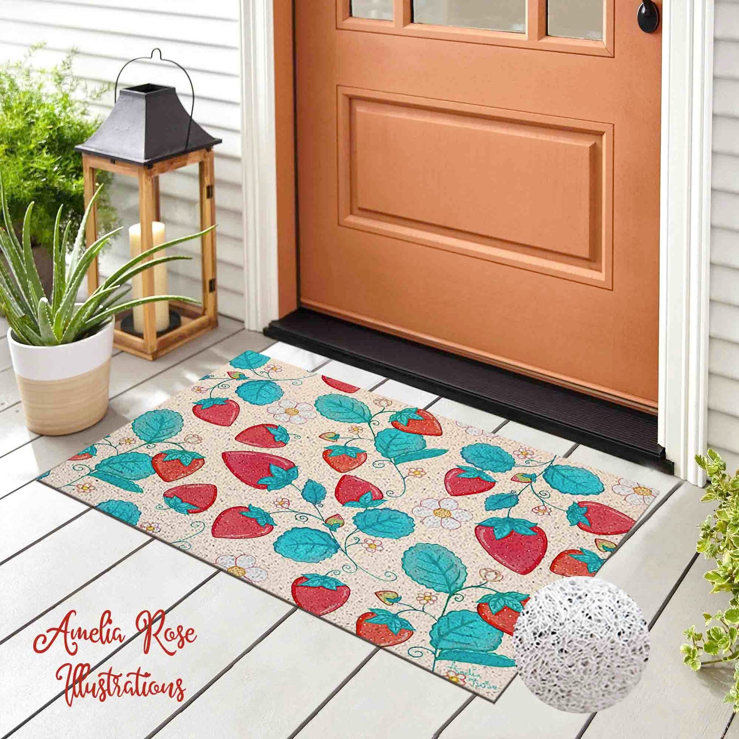 Strawberries and Cream PVC Coil Door Mat by AmeliaRose Illustrations from UK
