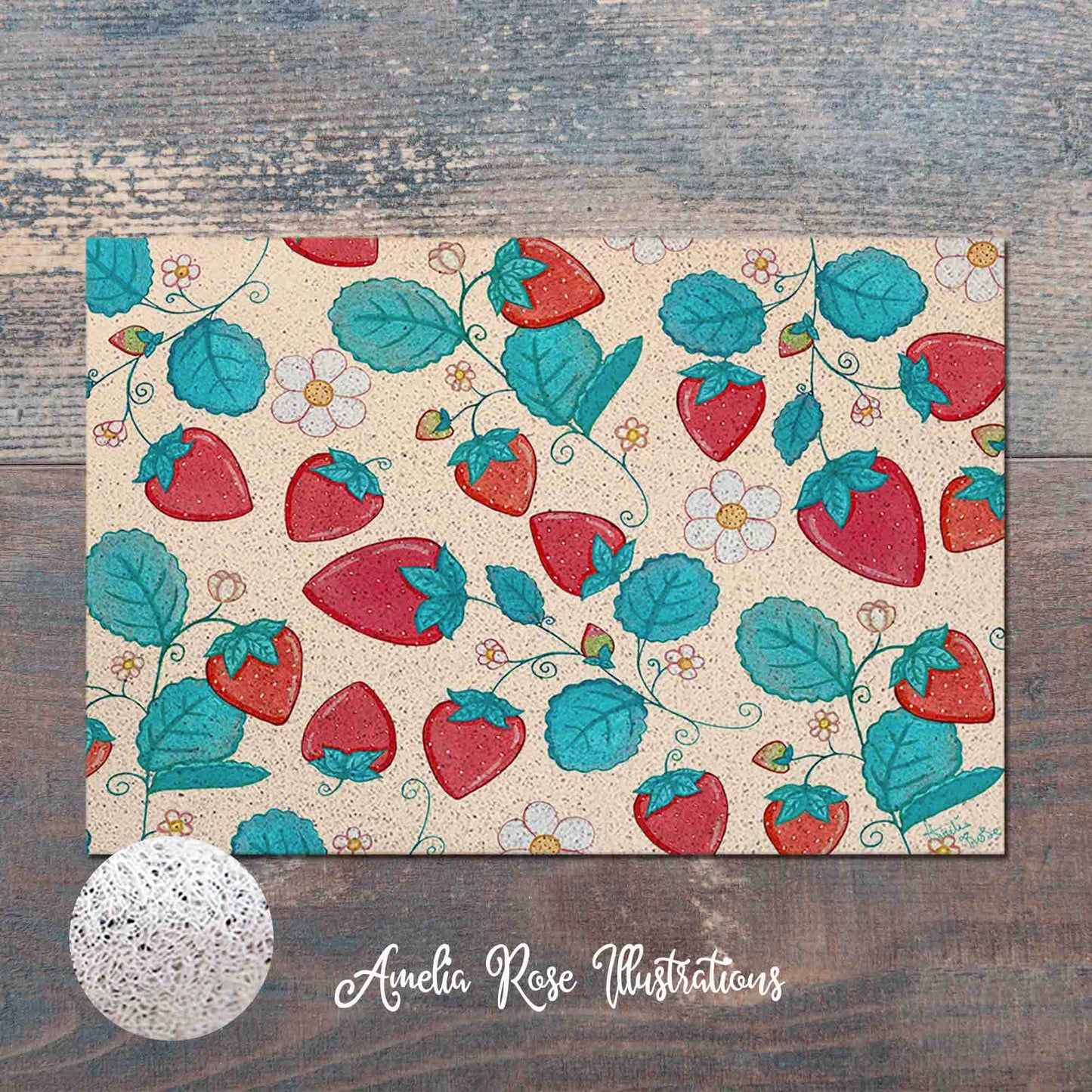 Strawberries and Cream PVC Coil Door Mat by AmeliaRose Illustrations from UK