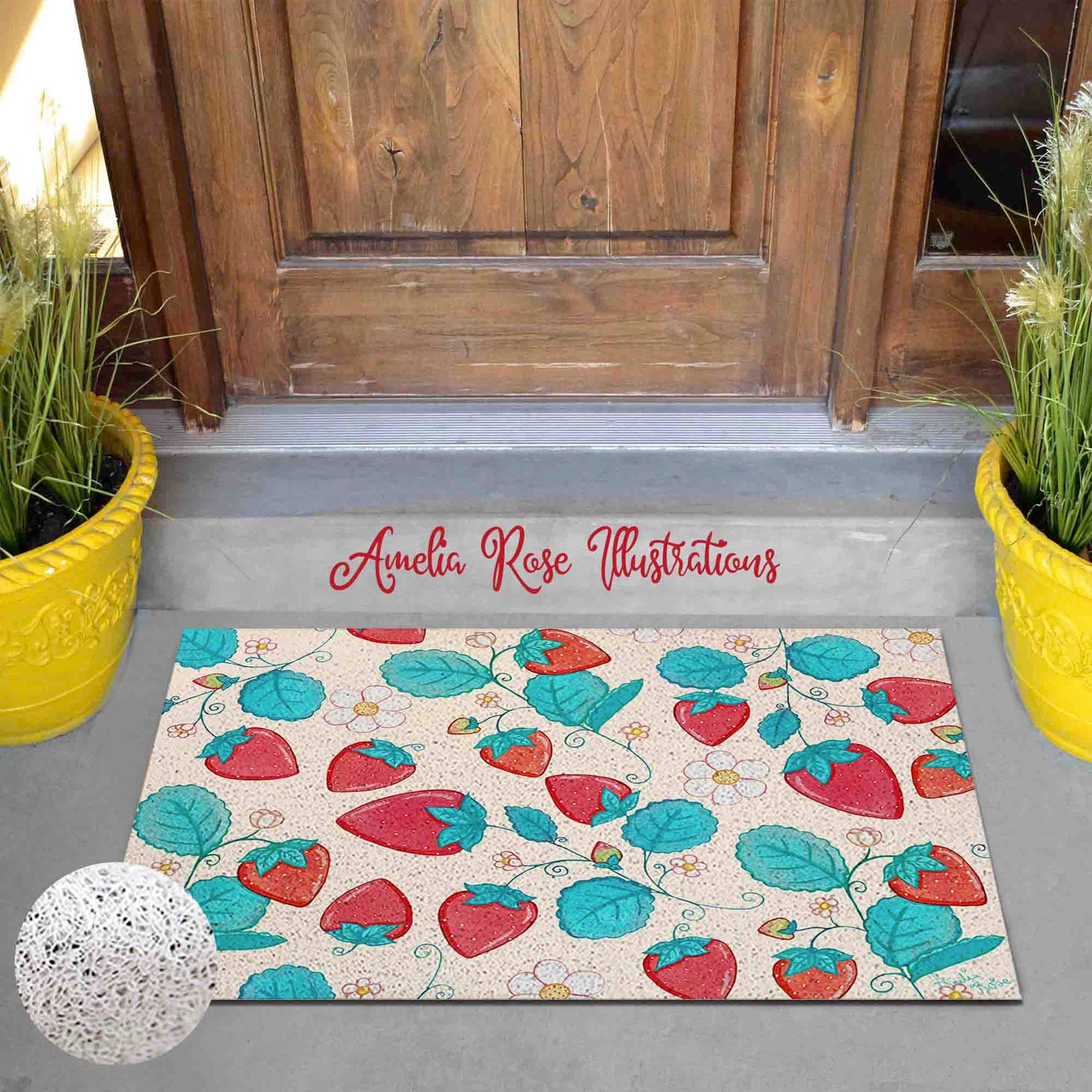 Strawberries and Cream PVC Coil Door Mat by AmeliaRose Illustrations from UK