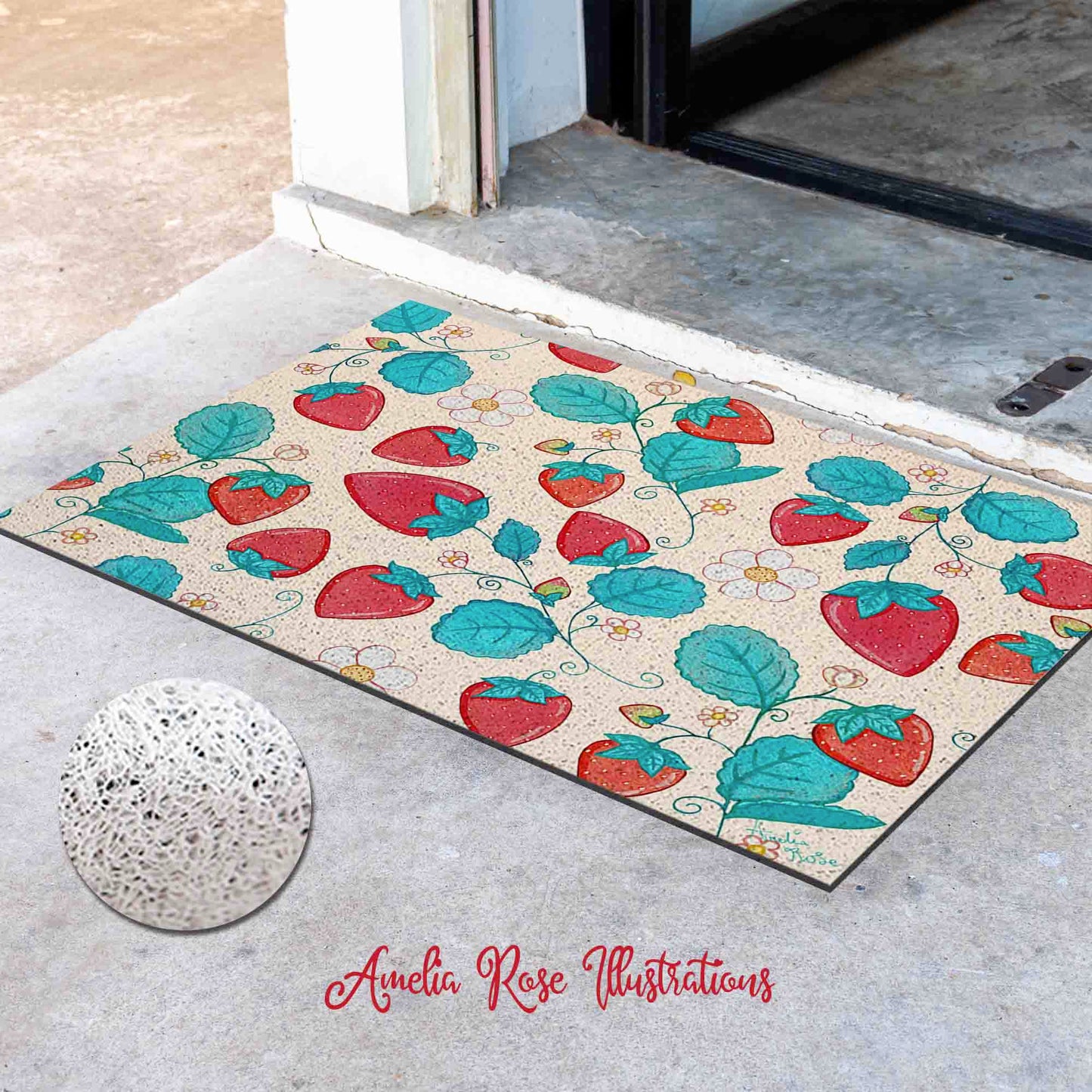 Strawberries and Cream PVC Coil Door Mat by AmeliaRose Illustrations from UK