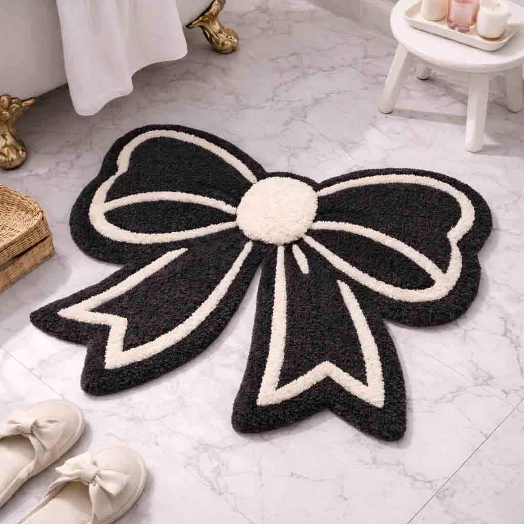 Joyswallow Sweet Bow-Shaped Plush Tufted Bath Mat – Adorable and Cozy Bathroom Decor