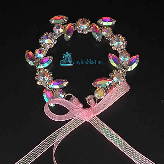Custom Pink Rhinestone Bun Wrap, Figure Skating Hairpiece, Ballroom Hair Accessory, Crystal Glass Wedding Headdress