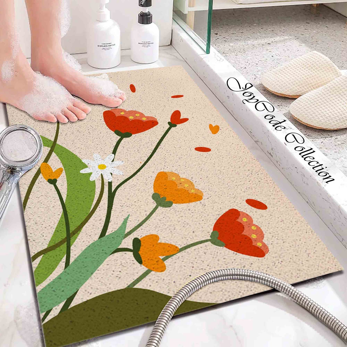 JoySwallow Personalized Bathtub Mat, A Bouquet of Flowers Tub Mat, PVC Coil Permeable Bath Mat, Floral Drainable Bath Rug, Anti Skid Bathmat