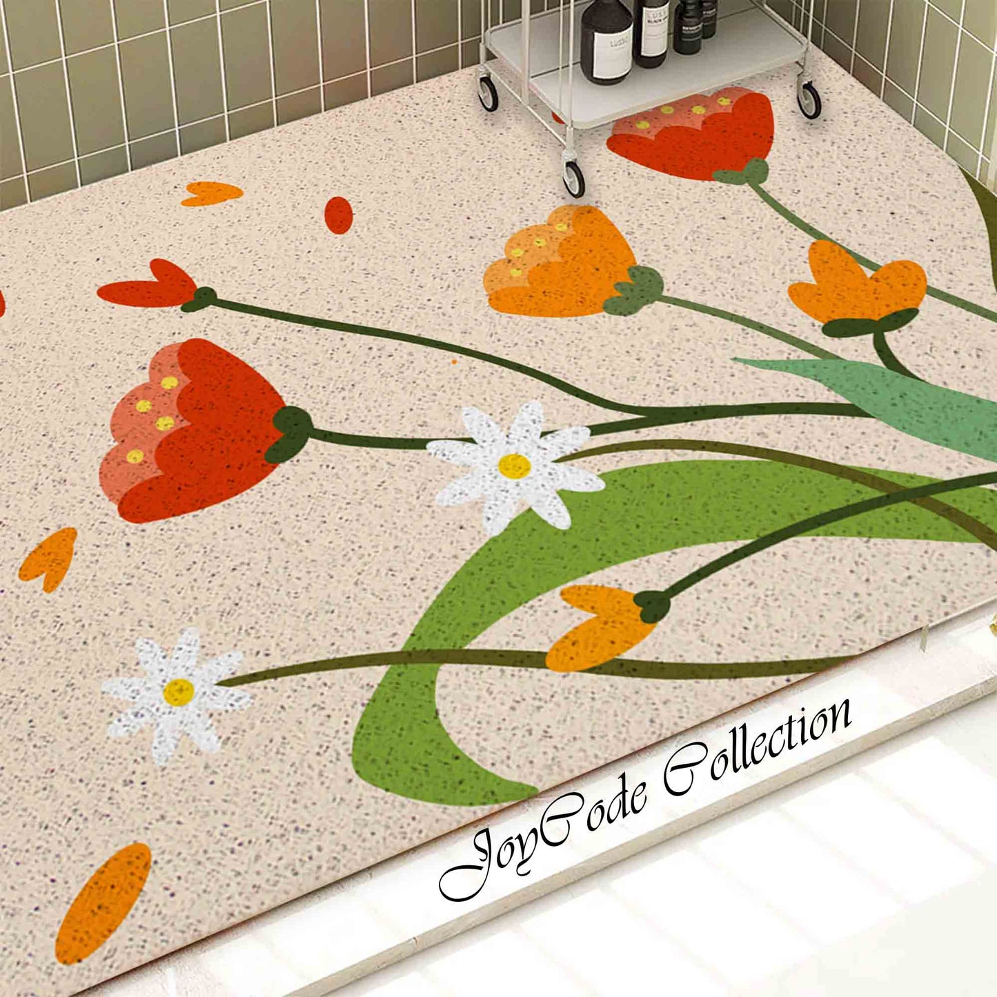 JoySwallow Personalized Bathtub Mat, A Bouquet of Flowers Tub Mat, PVC Coil Permeable Bath Mat, Floral Drainable Bath Rug, Anti Skid Bathmat
