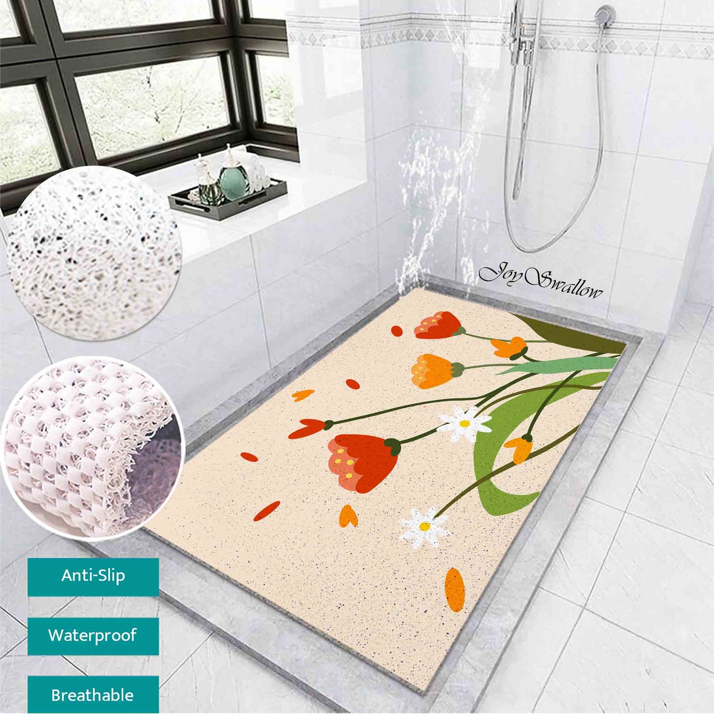 JoySwallow Personalized Bathtub Mat, A Bouquet of Flowers Tub Mat, PVC Coil Permeable Bath Mat, Floral Drainable Bath Rug, Anti Skid Bathmat