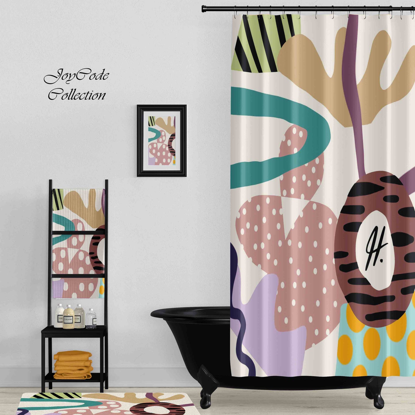 JoySwallow Personalized Shower Curtain, Abstract Geometrical Blocks Shower Curtain, Flower Waterproof Curtains, Colorful Machine Washable Shower Curtains, Heavy Weighted Bath Curtains with hooks