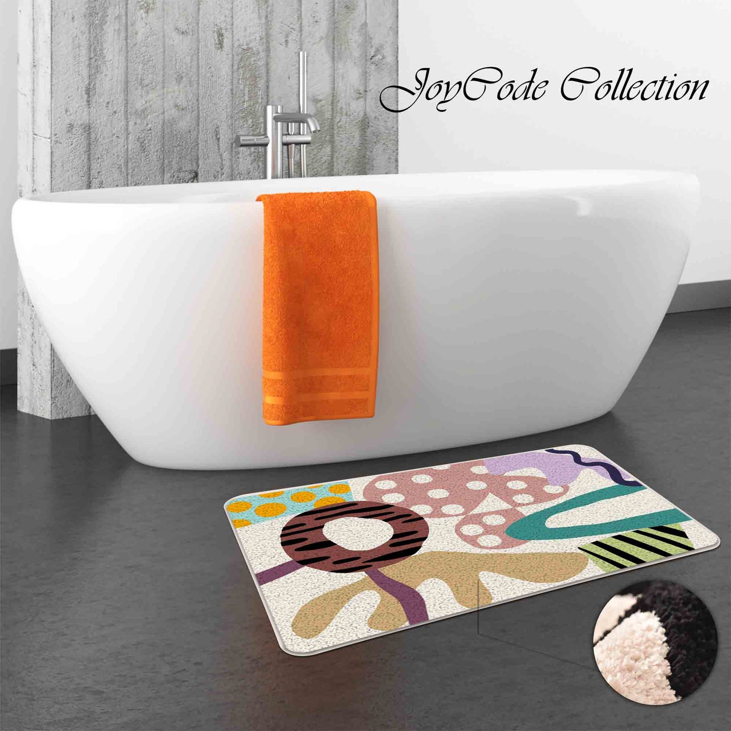 JoySwallow Abstract Geometrical Blocks Bathmat, Geometrical Tufted Bathmat Rug Area Rug Bedroom Rugs