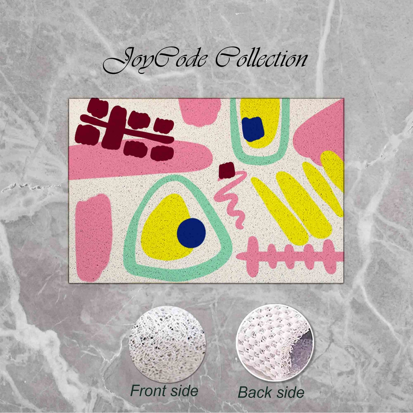 JoySwallow Personalized Bathtub Mat, Abstract Geometrical Pink Yellow Blocks Bathtub Mat, Line Art PVC Coil Shower Mat, Geometrical Anti Skid PVC Coil Bathmat, Permeable Bathmat, Drainable Rug
