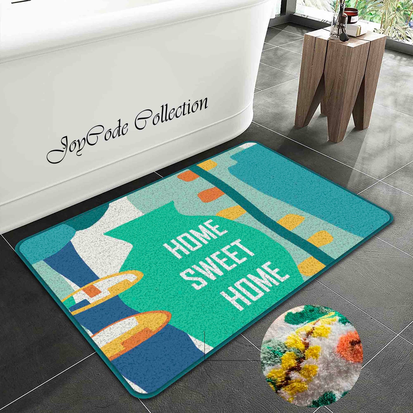 JoySwallow Abstract Geometrical Floral Vase Bathmat, Green Floral Tufted Bathmat Rug Area Rug Bedroom Rugs