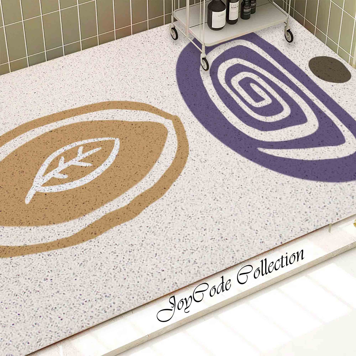 JoySwallow Personalized Bathtub Mat, Abstract Purple Khaki Leaves Bathtub Mat, Line Art PVC Coil Shower Mat, Geometrical Anti Skid PVC Coil Bathmat, Permeable Bathmat, Drainable Rug