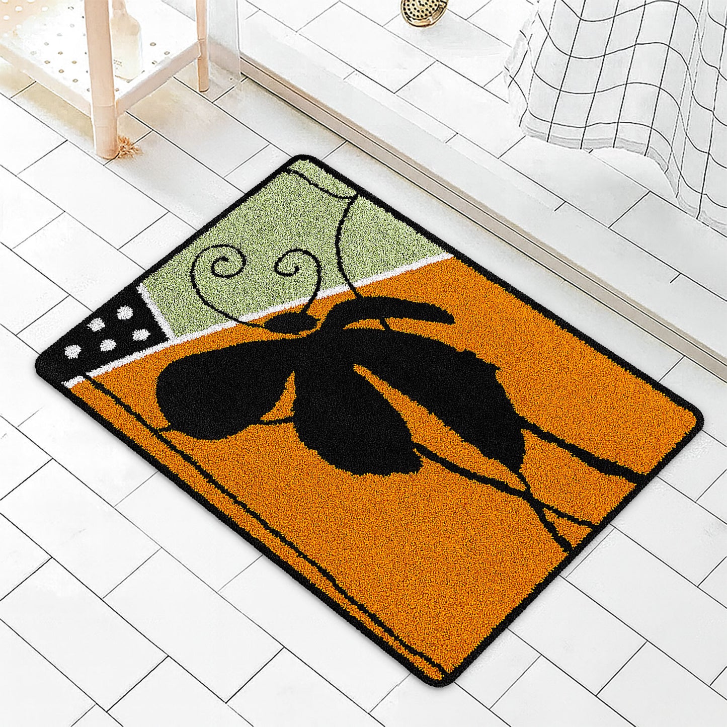 JoySwallow Abstract Flower Line and Blocks list Tufted Bathmat Rug Area Rug Bedroom Rugs
