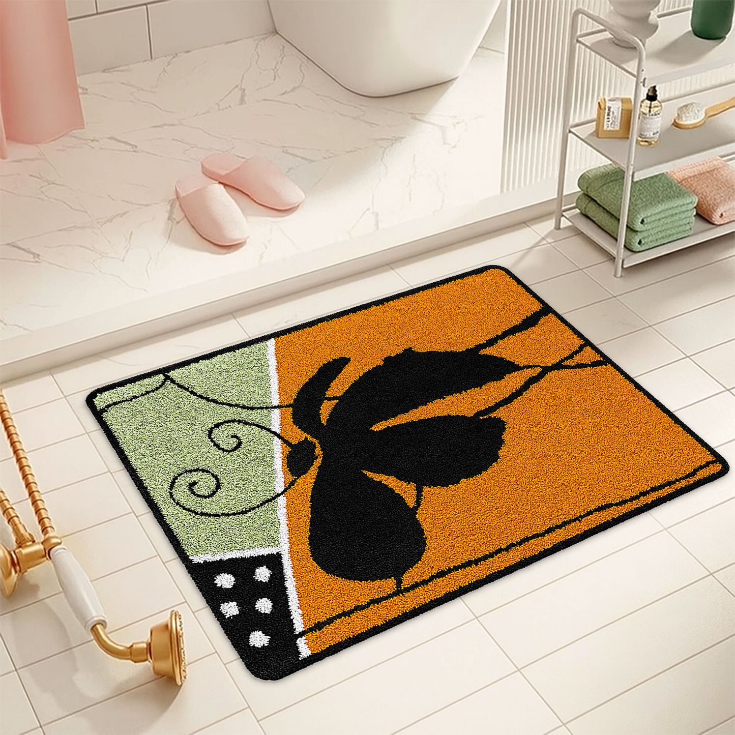 JoySwallow Abstract Flower Line and Blocks list Tufted Bathmat Rug Area Rug Bedroom Rugs