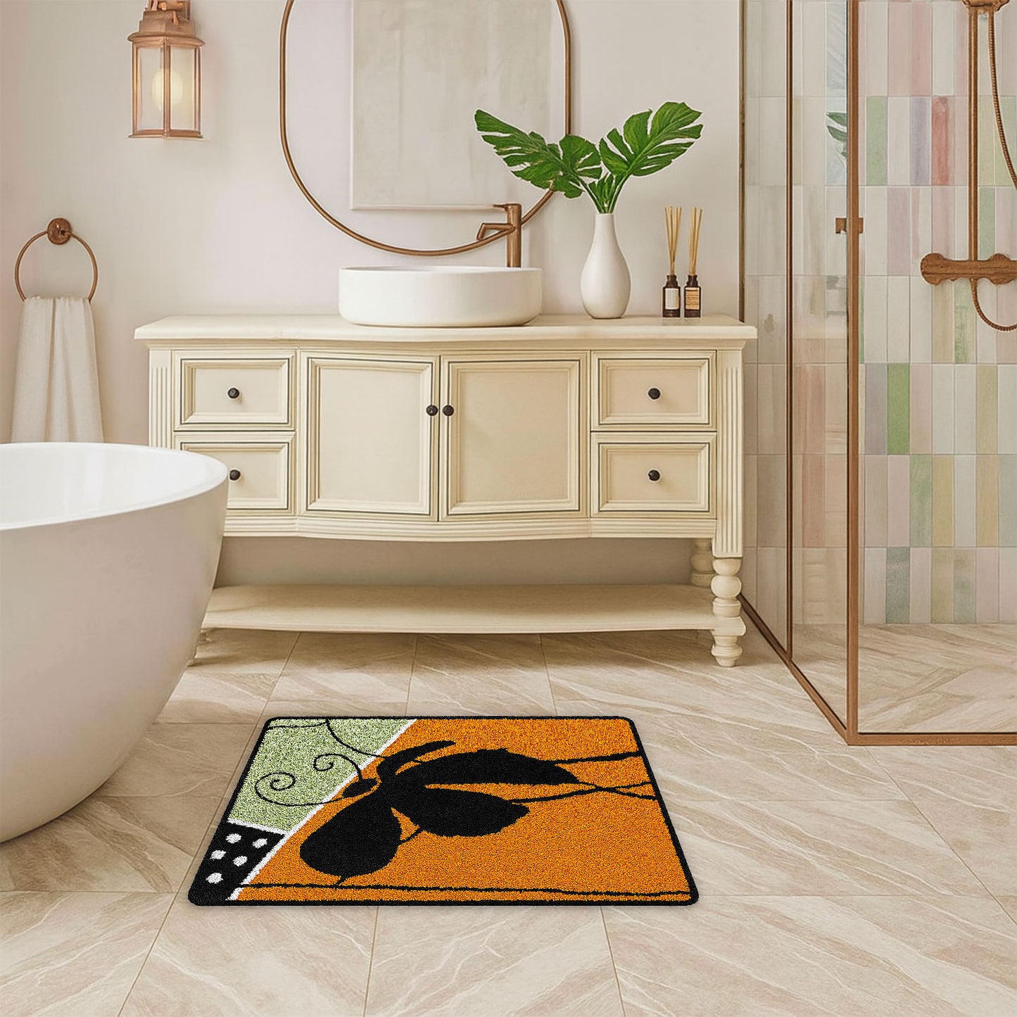 JoySwallow Abstract Flower Line and Blocks list Tufted Bathmat Rug Area Rug Bedroom Rugs