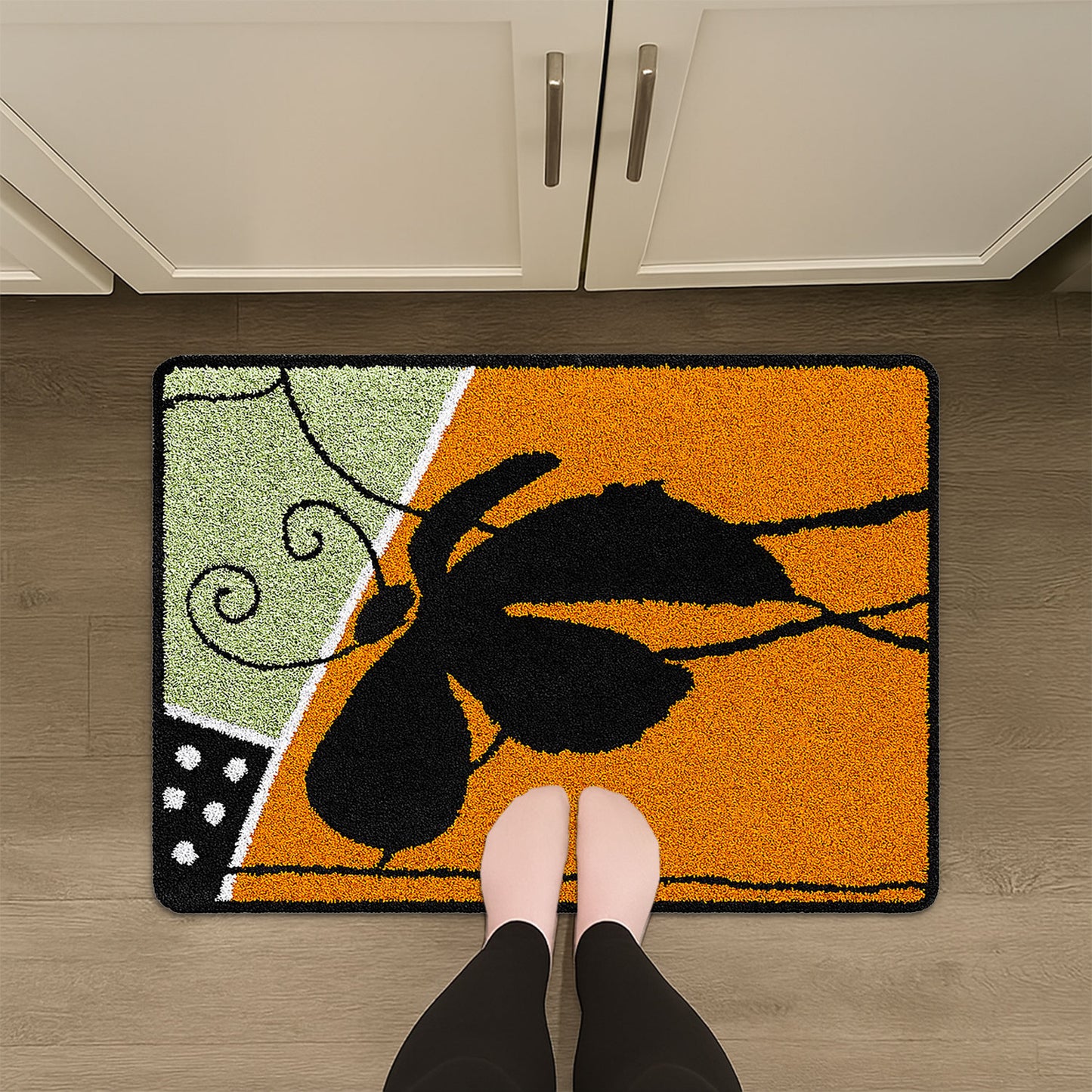 JoySwallow Abstract Flower Line and Blocks list Tufted Bathmat Rug Area Rug Bedroom Rugs