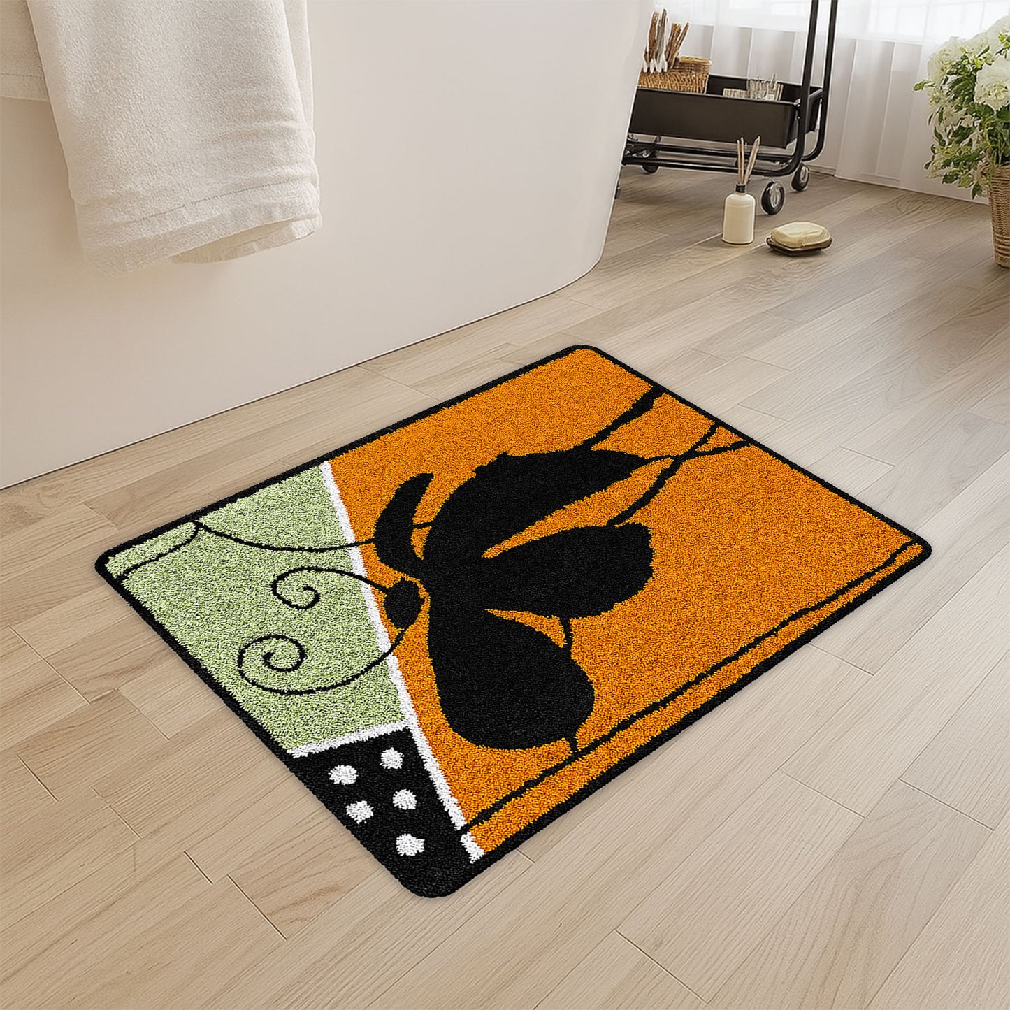 JoySwallow Abstract Flower Line and Blocks list Tufted Bathmat Rug Area Rug Bedroom Rugs