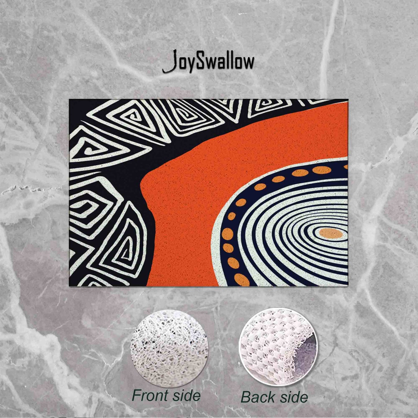 JoySwallow Personalized Bathtub Mat, Abstract Geometrical Line Art Bathtub Mat, Orange Black Blocks PVC Coil Shower Mat, Anti Skid PVC Coil Bathmat, Geometric Permeable Bathmat, Drainable Rug