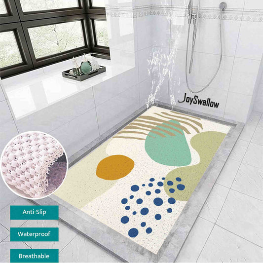 JoySwallow Personalized Bathtub Mat, Abstract Geometrical Landscape Bathtub Mat, Sun Mountain PVC Coil Shower Mat, Anti Skid PVC Coil Bathmat, Geometric Permeable Bathmat, Drainable Rug