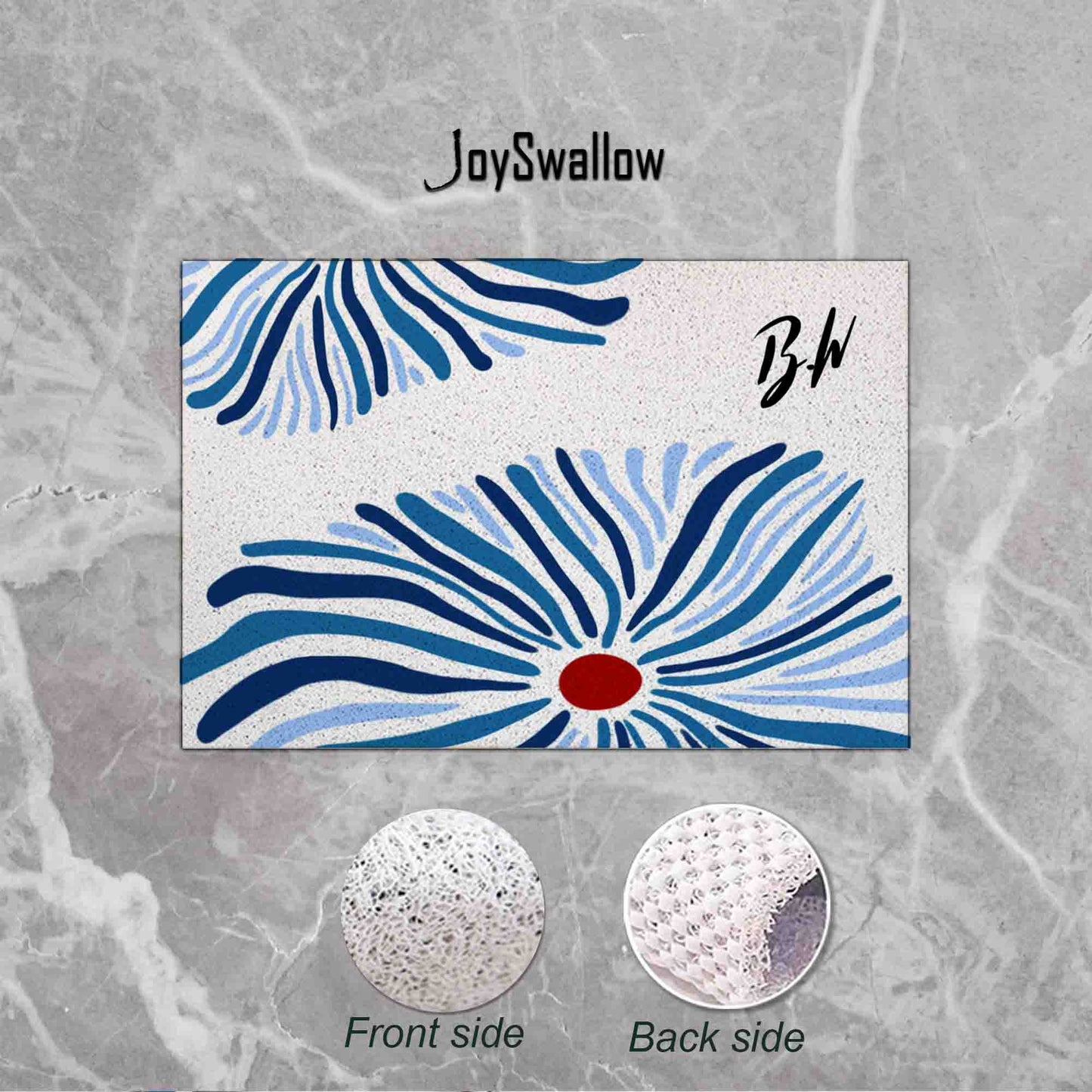 JoySwallow Personalized Bathtub Mat, Abstract Blue Flower Bath Tub Mat, PVC Coil Permeable Bath Mat, Floral Drainable Bath Rug, Anti Skid Bathmat