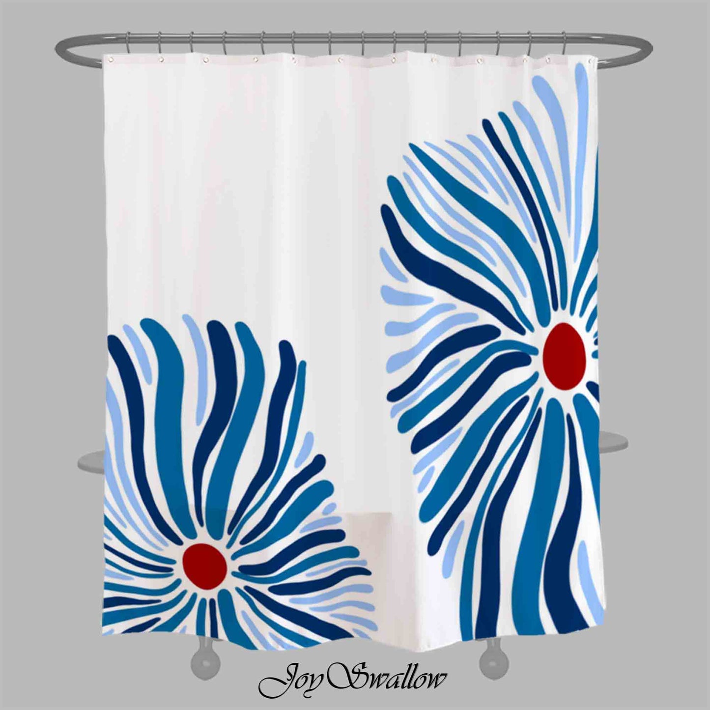 JoySwallow Abstract Blue Flower Shower Curtain, Daisy Waterproof Curtains, Floral Machine Washable Shower Curtains, Flower Heavy Weighted Bath Curtains with hooks