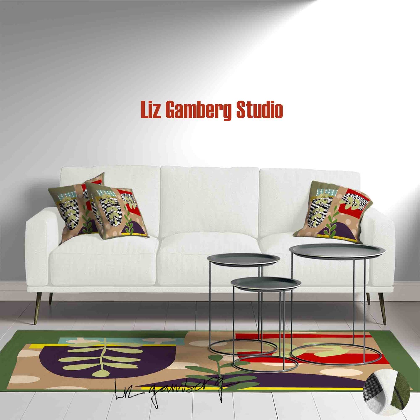 Arches Vines Handmade Yarn Dye Living Room Rug by Liz Gamberg Studio from US