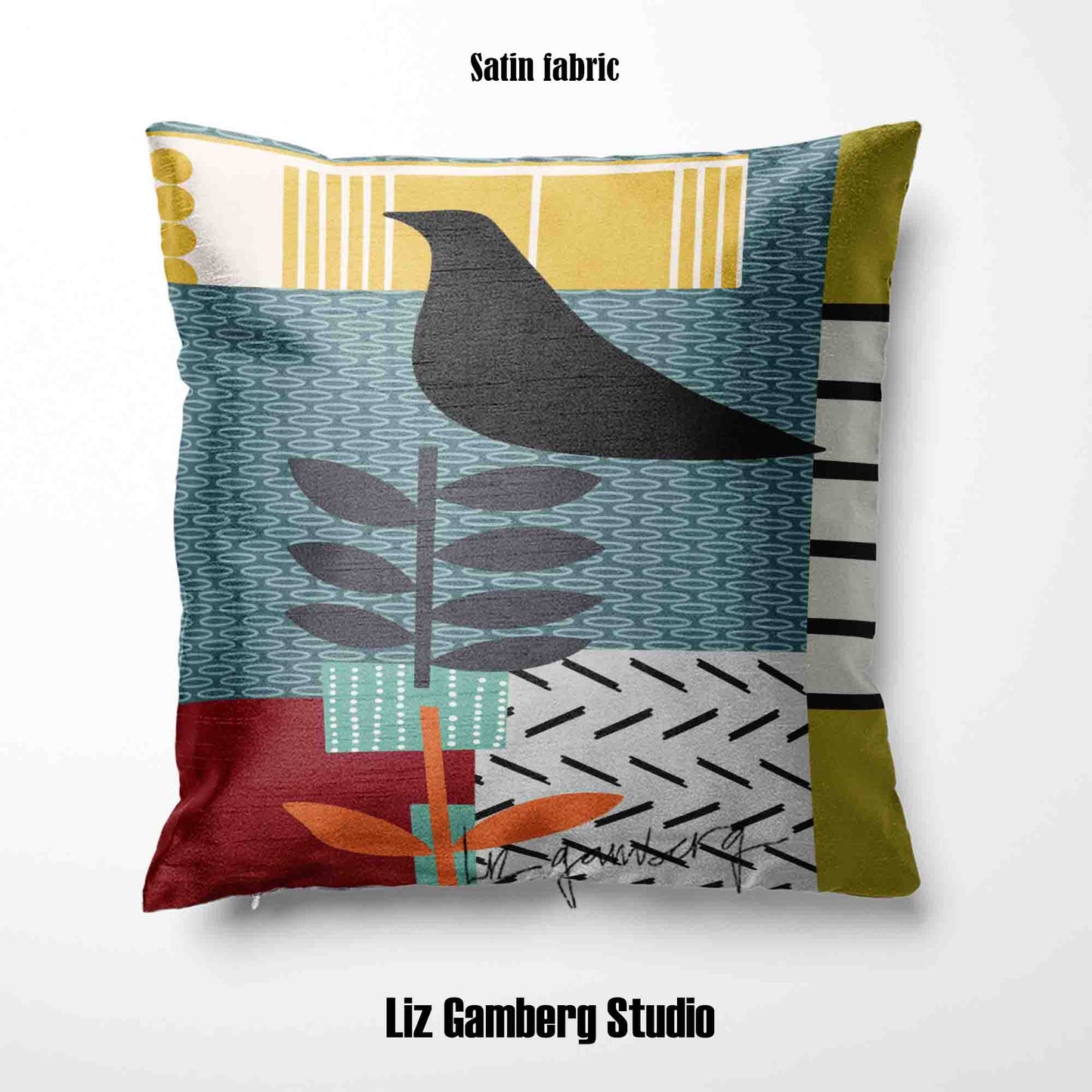 Bird On Vine Velvet | Linen Cotton | Satin Throw Pillow Covers without Inserts by Liz Gamberg Studio from US