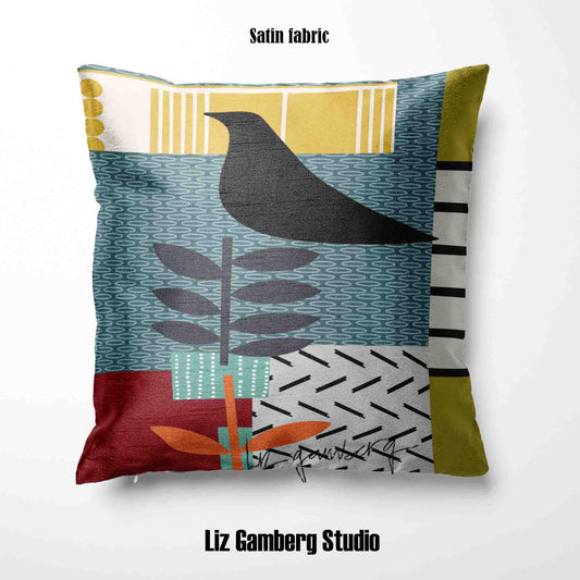 Bird On Vine Velvet | Linen Cotton | Satin Throw Pillow Covers without Inserts by  Liz Gamberg Studio from US