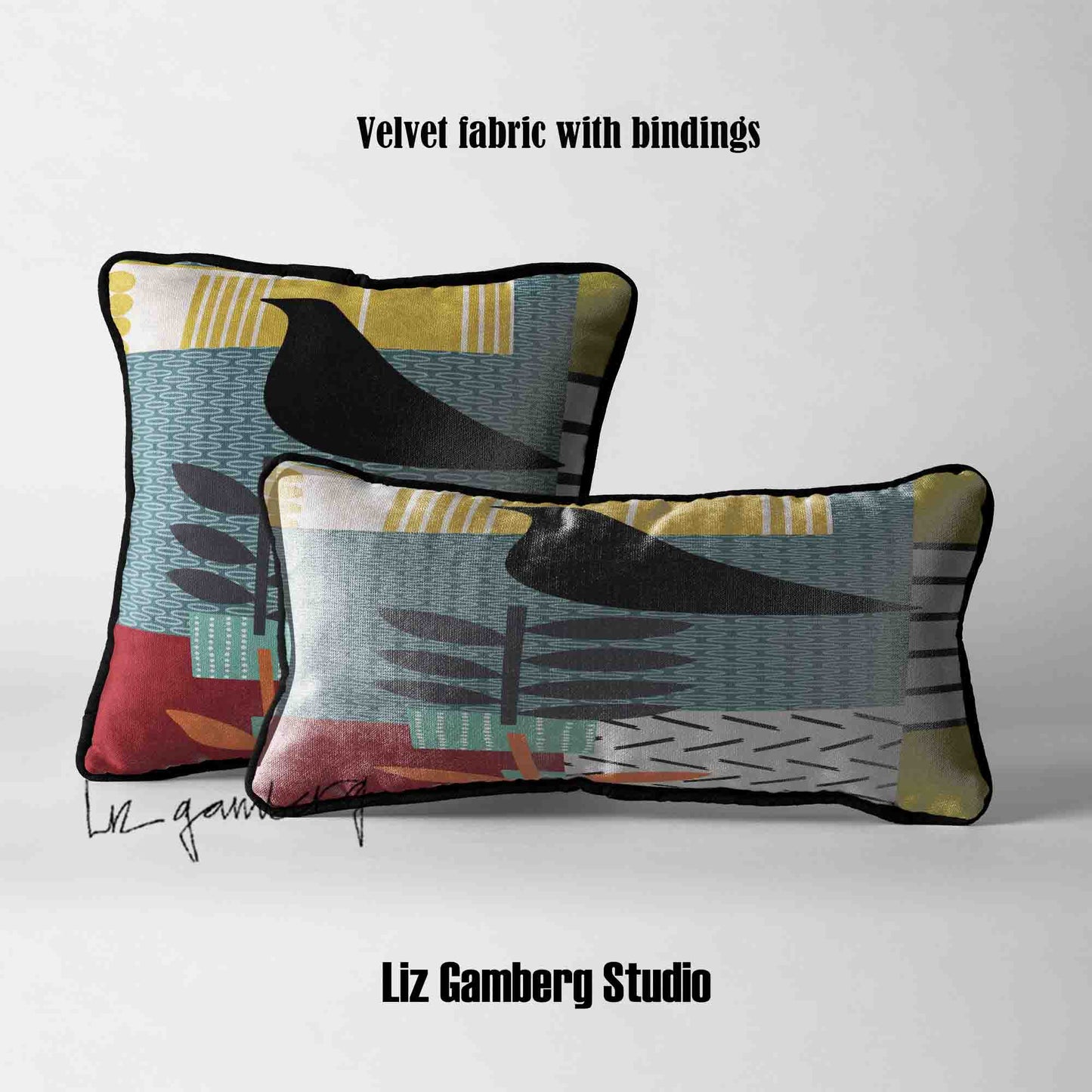 Bird On Vine Velvet | Linen Cotton | Satin Throw Pillow Covers without Inserts by Liz Gamberg Studio from US