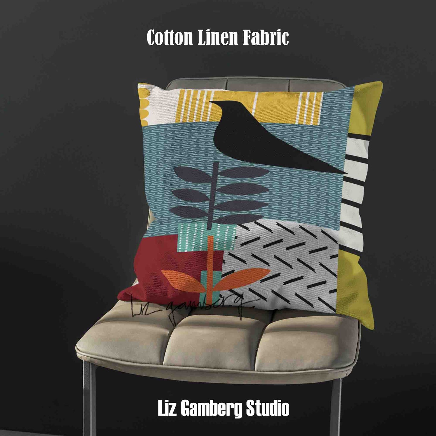 Bird On Vine Velvet | Linen Cotton | Satin Throw Pillow Covers without Inserts by Liz Gamberg Studio from US