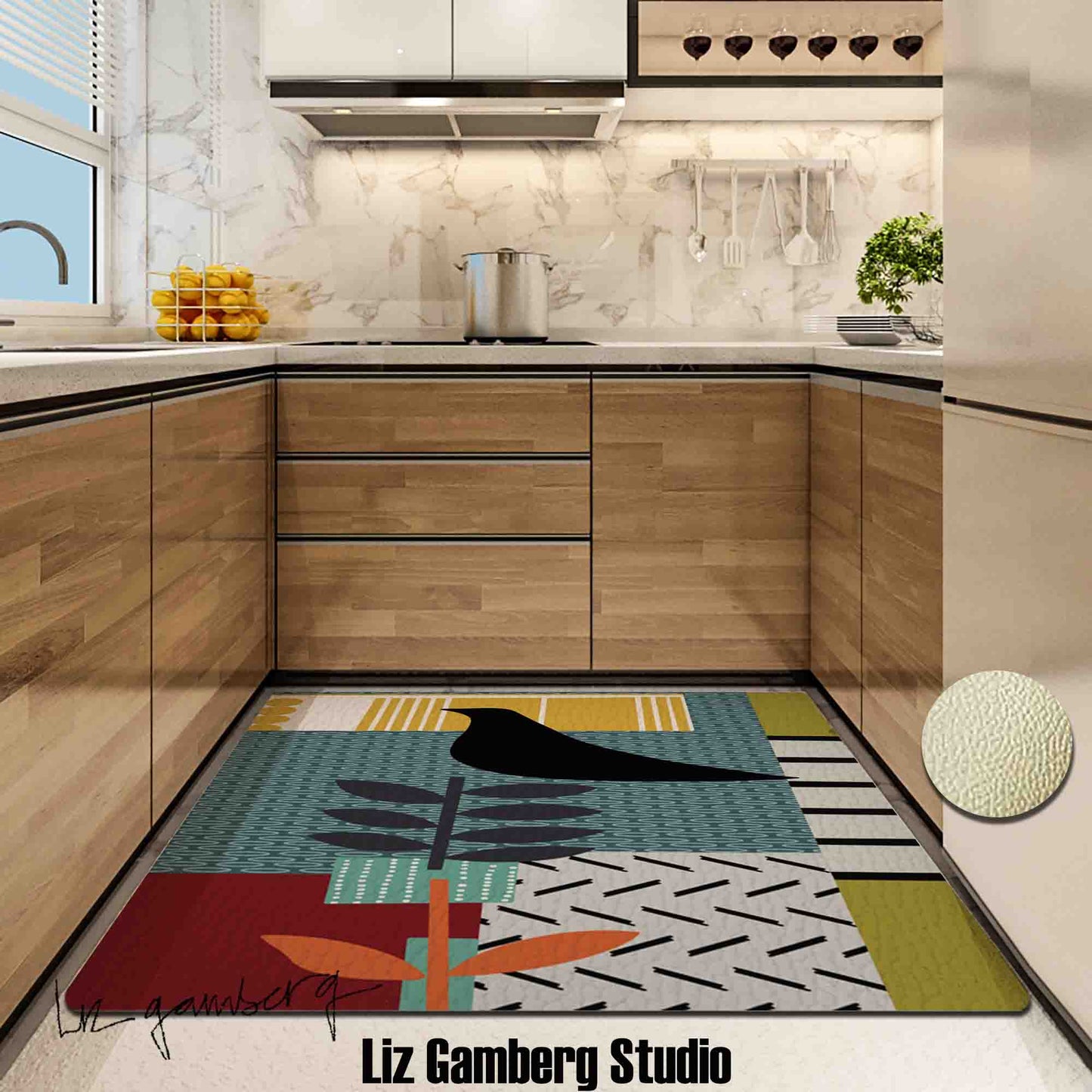 Bird On Vine Kitchen Mat by Liz Gamberg Studio from US