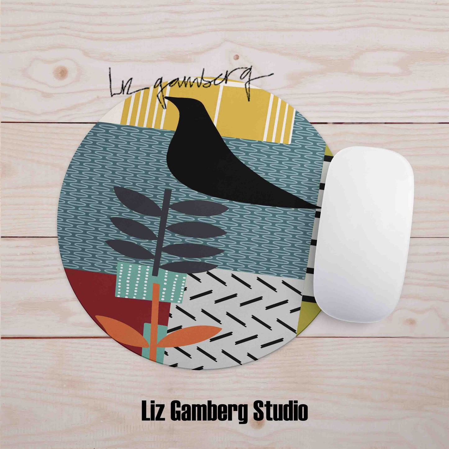 Bird On Vine Mouse Pad by Liz Gamberg Studio from US
