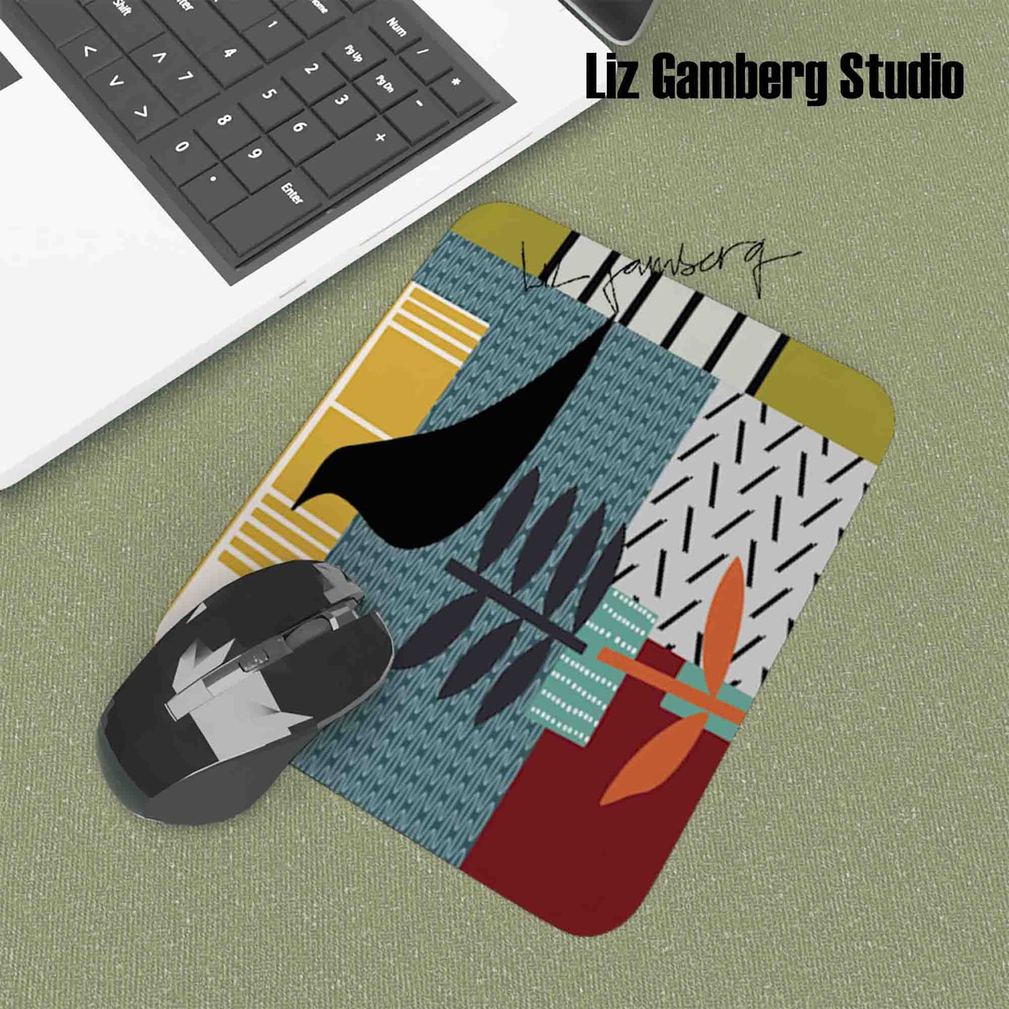 Bird On Vine Mouse Pad by Liz Gamberg Studio from US