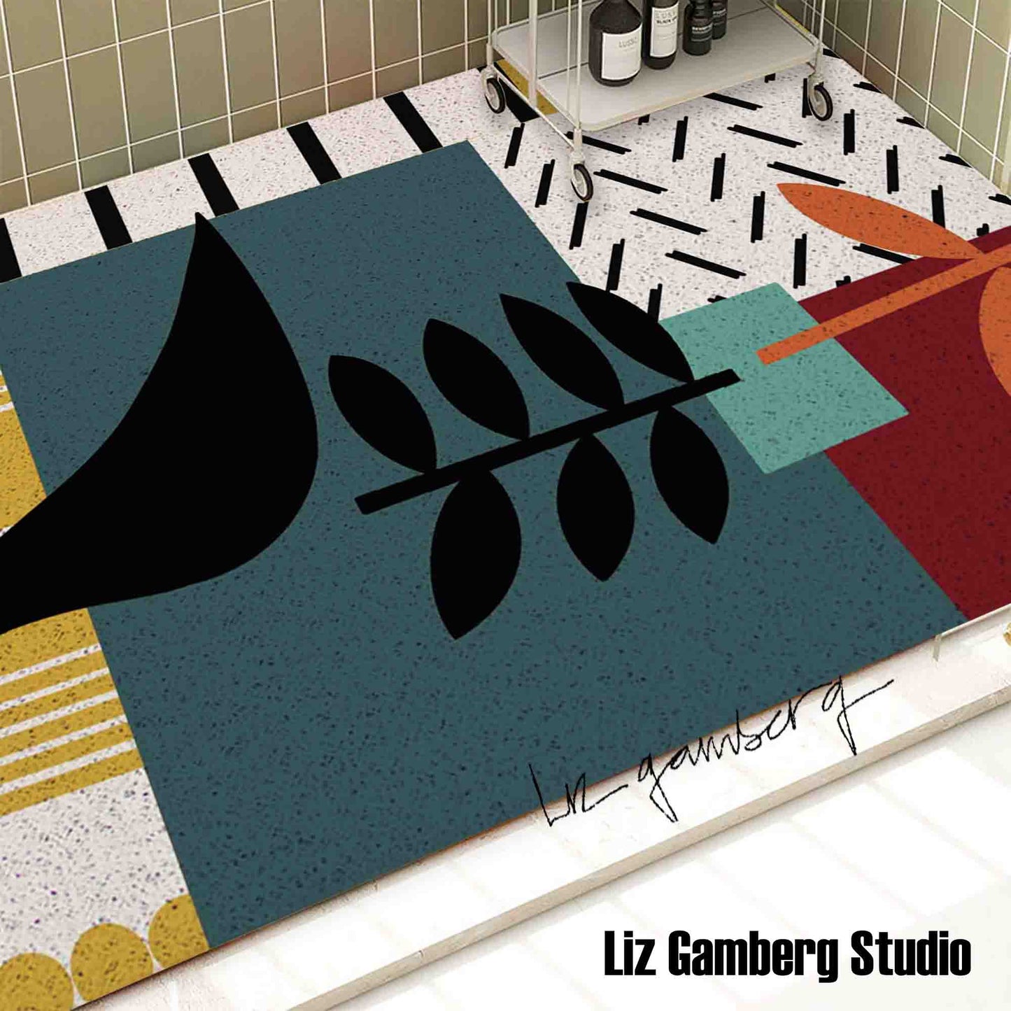 Bird On Vine PVC Coil Bath Tub Mat by Liz Gamberg Studio from US
