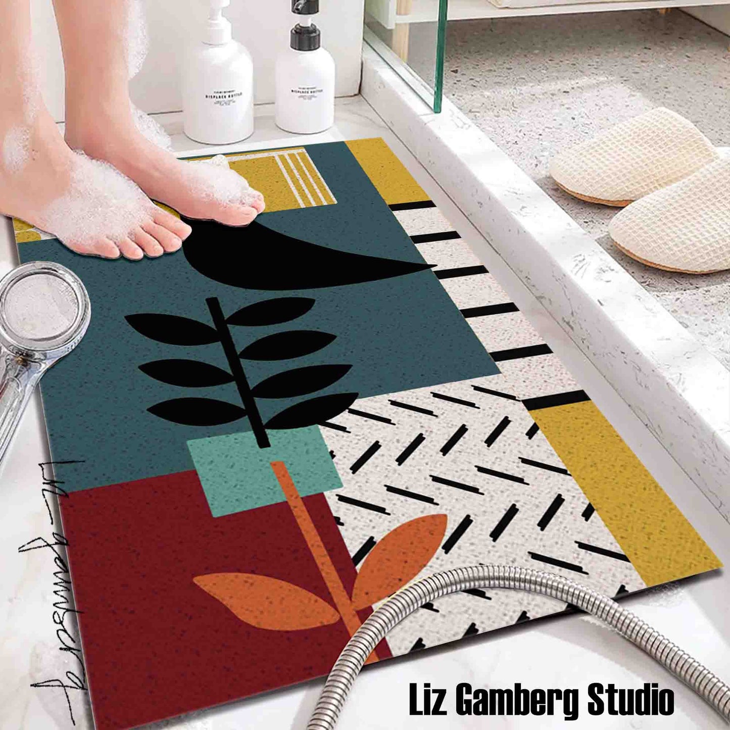 Bird On Vine PVC Coil Bath Tub Mat by Liz Gamberg Studio from US