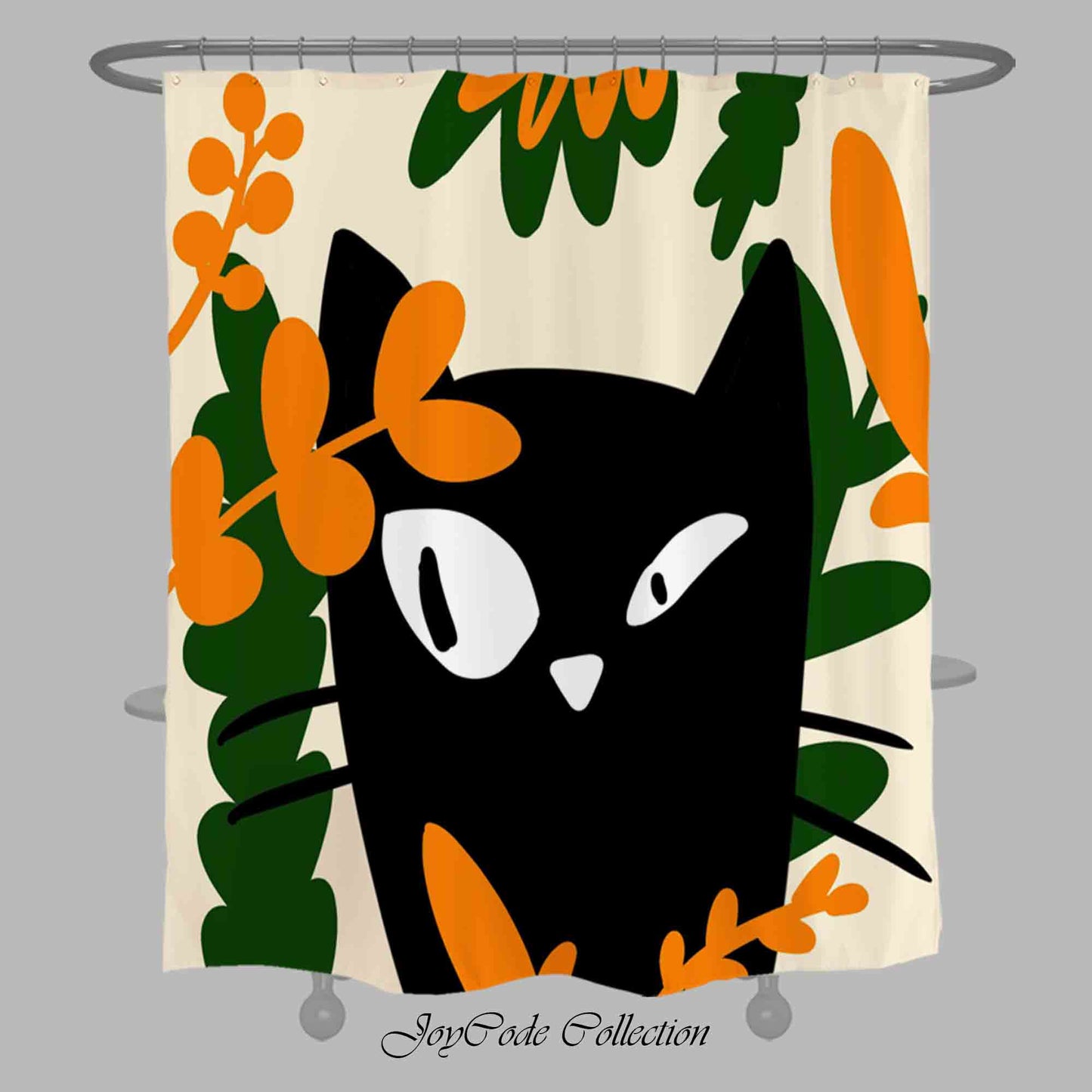 JoySwallow Jungle Black Cat Shower Curtain, Black Cat Waterproof Curtains, Animal Machine Washable Shower Curtains, Heavy Weighted Bath Curtains with hooks