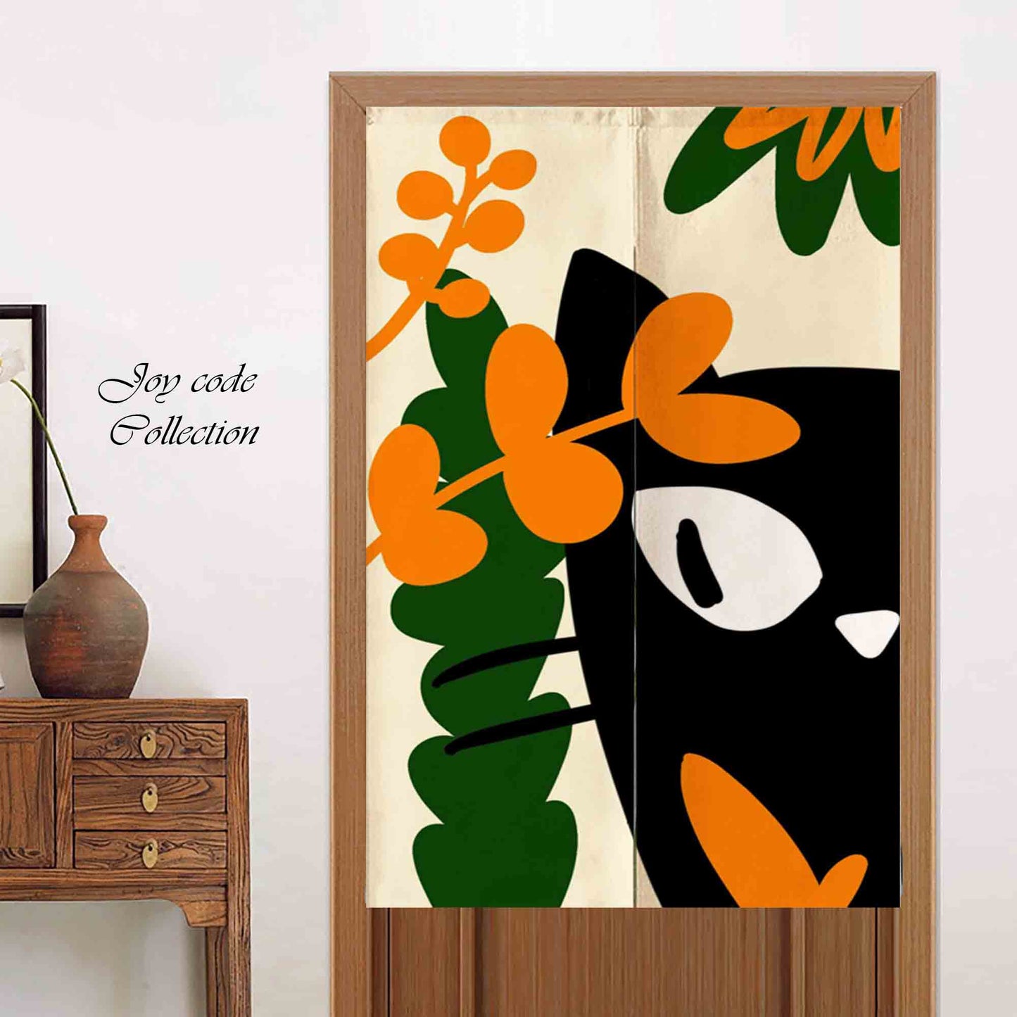JoySwallow Black Cat in the Forest Doorway Curtain, Kitty Door Tapestries for Home, Pink Door Curtain for Kitchen, Animal Curtain for Bedroom Decoration, Privacy Divider Curtain with Rod