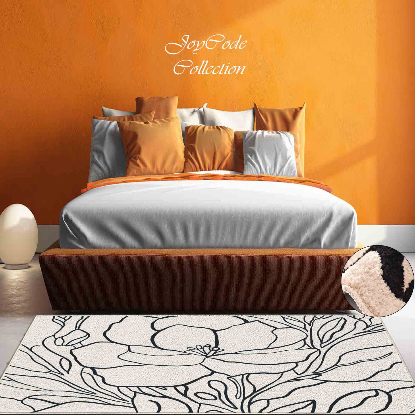 JoySwallow Black and White Flower Line Art Tufted Bathmat, Floral Bathroom Rug, Flower Area Rug, Floral Bedroom Rugs