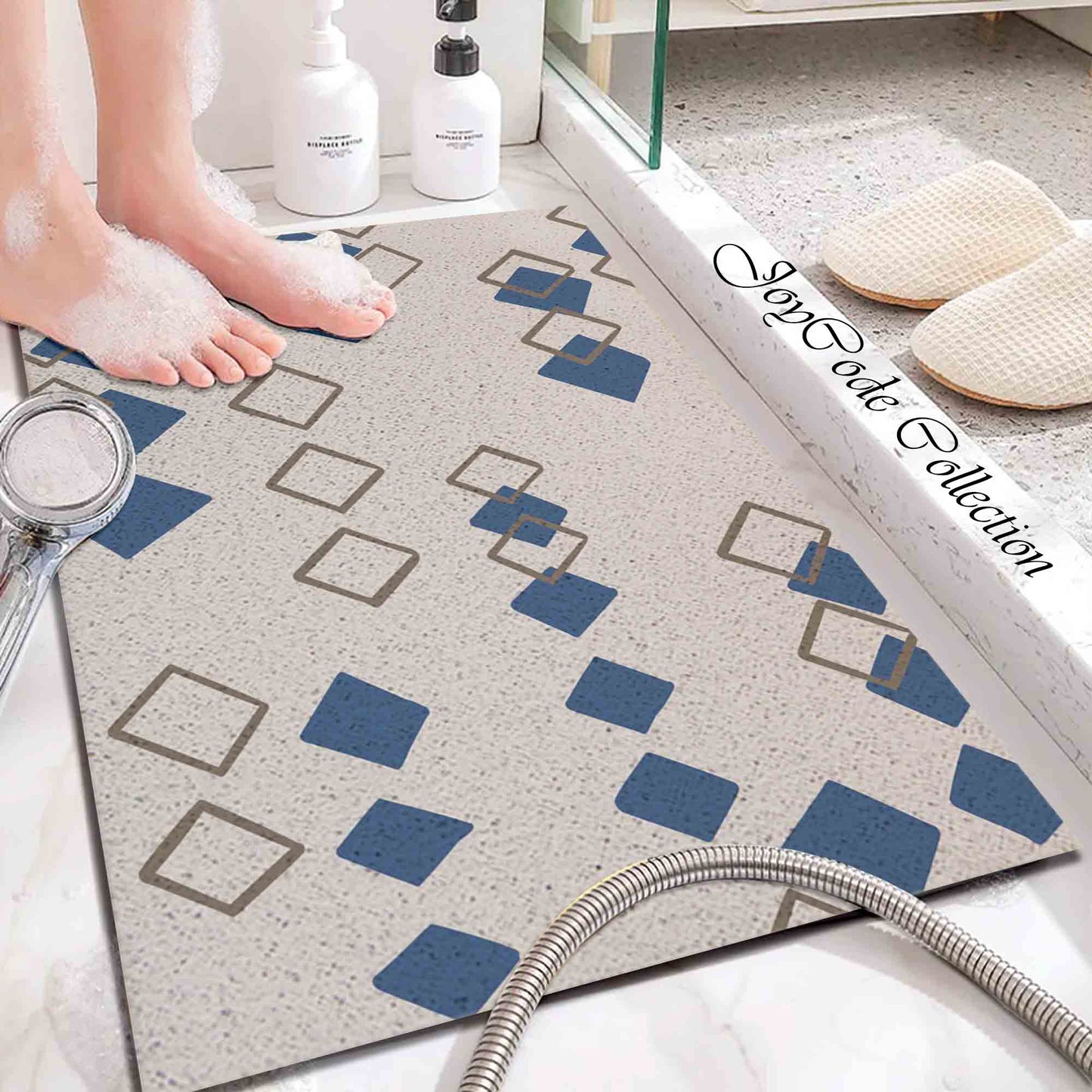JoySwallow Personalized Bathtub Mat, Blue Diamond geometry Bathtub Mat, PVC Coil Shower Mat, Anti Skid PVC Coil Bathmat, Geometrical Permeable Bathmat, Line Art Drainable Rug