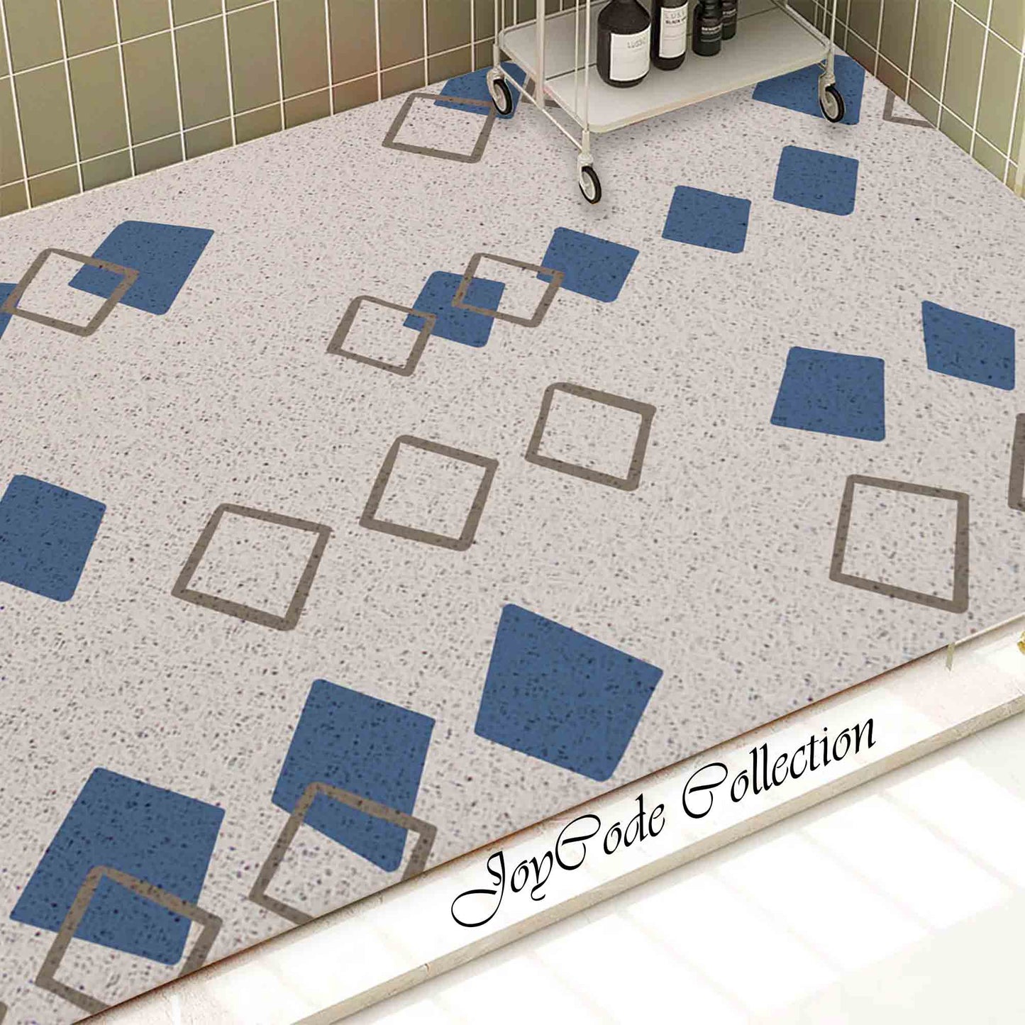 JoySwallow Personalized Bathtub Mat, Blue Diamond geometry Bathtub Mat, PVC Coil Shower Mat, Anti Skid PVC Coil Bathmat, Geometrical Permeable Bathmat, Line Art Drainable Rug