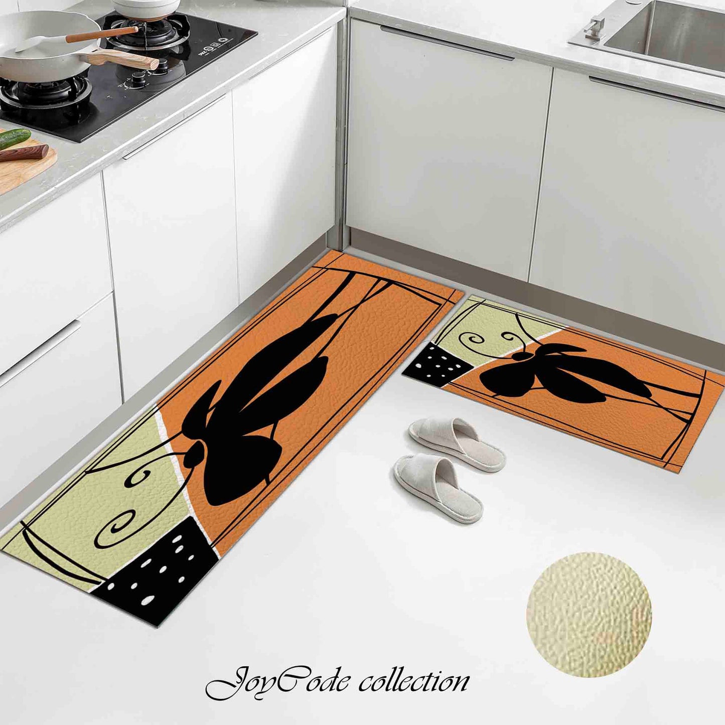 JoySwallow Abstract Flower Line and Blocks Kitchen Runner Rug, Floral Non-Slip Anti Fatigue Standing Mat, Comfort Floor Mat for Kitchen Laundry Decor