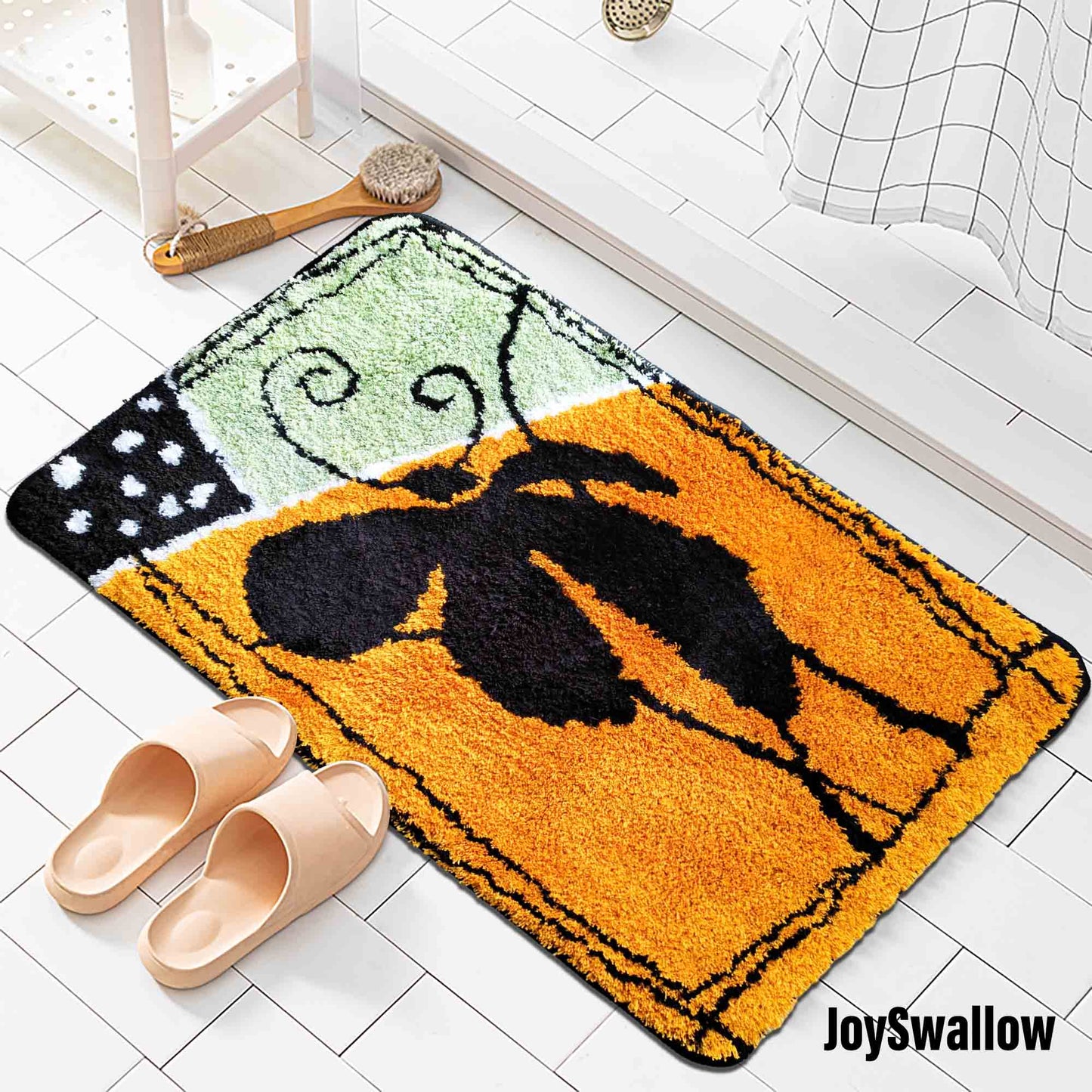 JoySwallow Abstract Flower Line and Blocks list Tufted Bathmat Rug Area Rug Bedroom Rugs