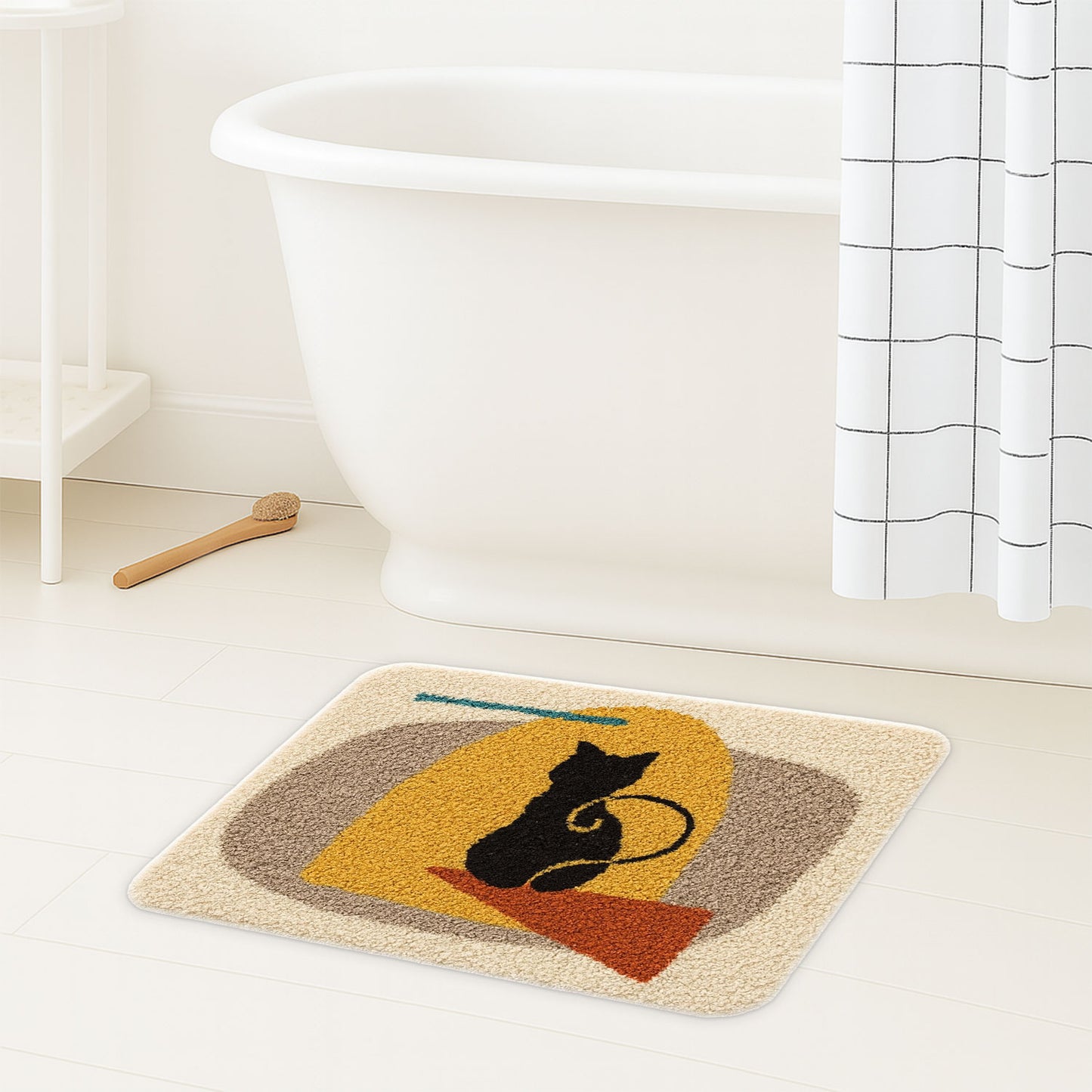 JoySwallow Cat Waiting at Door Tufted Bathmat, Animal Bathroom Rug, Cat Area Rug, Kitty Bedroom Rugs