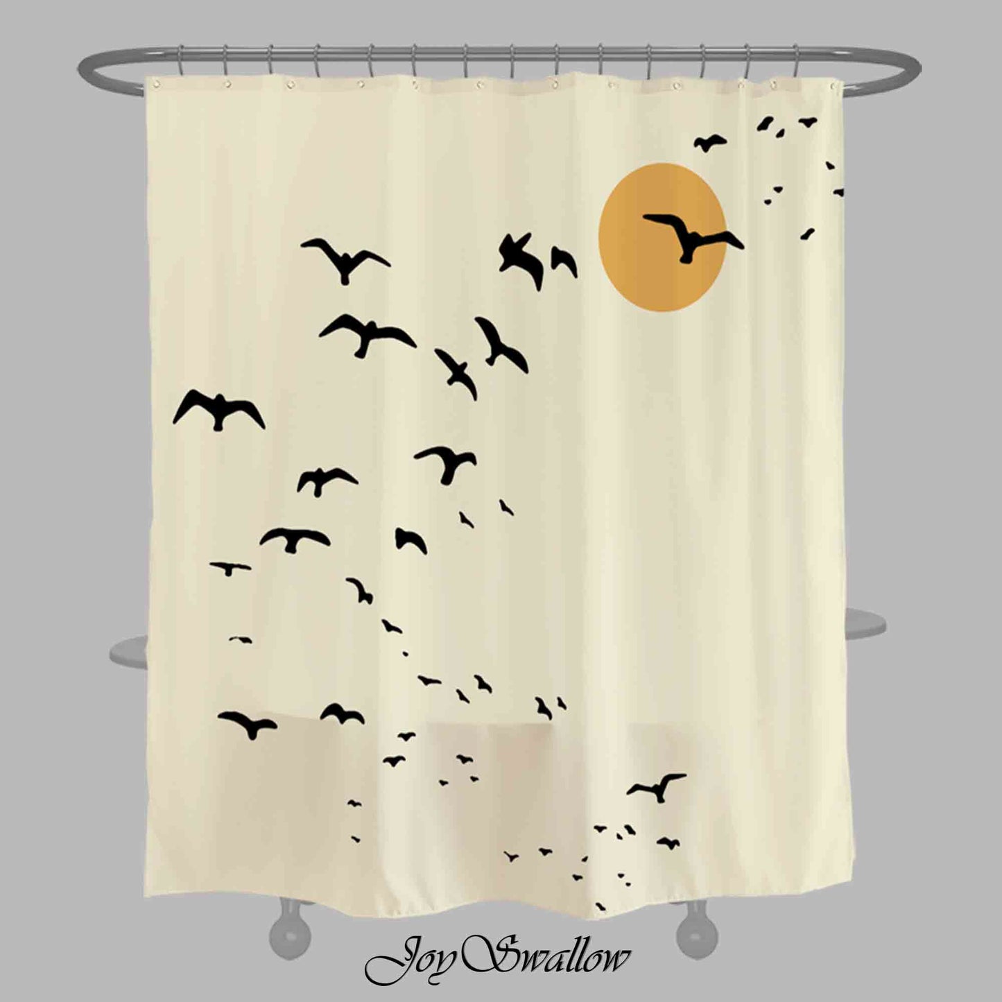 JoySwallow Personalized Shower Curtain, Celestial Moon and Flying Birds Curtains, Modern Shower Curtain, Artistic Bathroom Décor, Waterproof Curtain, Abstract Machine Washable Shower Curtains, Heavy Weighted Bath Curtains with hooks