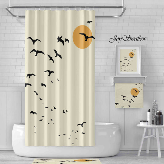 JoySwallow Personalized Shower Curtain, Celestial Moon and Flying Birds Curtains, Modern Shower Curtain, Artistic Bathroom Décor, Waterproof Curtain, Abstract Machine Washable Shower Curtains, Heavy Weighted Bath Curtains with hooks